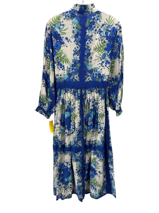 Cara Cara Size Medium Blue, Green, White Cotton Long Sleeve Floral Dress Blue, Green, White / Medium
