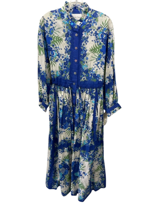 Cara Cara Size Medium Blue, Green, White Cotton Long Sleeve Floral Dress Blue, Green, White / Medium