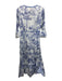 Le Sirenuse Size 42 Blue & White Cotton Long Bell Sleeve Drawing Pintucks Dress Blue & White / 42