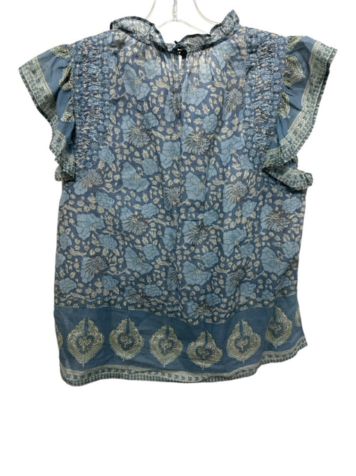 Sea New York Size Small Blue, Green, Brown Cotton Ruffle Cap Sleeve Floral Top Blue, Green, Brown / Small