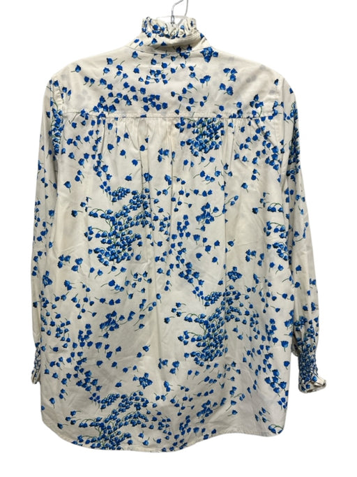 Tuckernuck Size Medium Blue, Green, White Cotton Long Sleeve Floral Ruffles Top Blue, Green, White / Medium