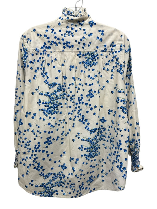 Tuckernuck Size Medium Blue, Green, White Cotton Long Sleeve Floral Ruffles Top Blue, Green, White / Medium