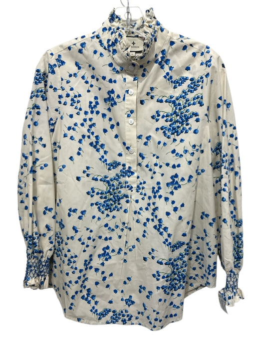 Tuckernuck Size Medium Blue, Green, White Cotton Long Sleeve Floral Ruffles Top Blue, Green, White / Medium