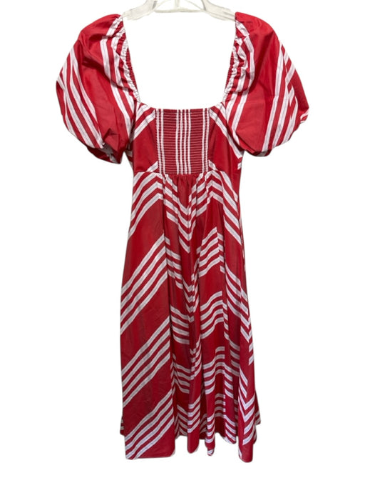 Hill House Size Medium Red & White Cotton Short Puff Sleeve Striped Maxi Dress Red & White / Medium