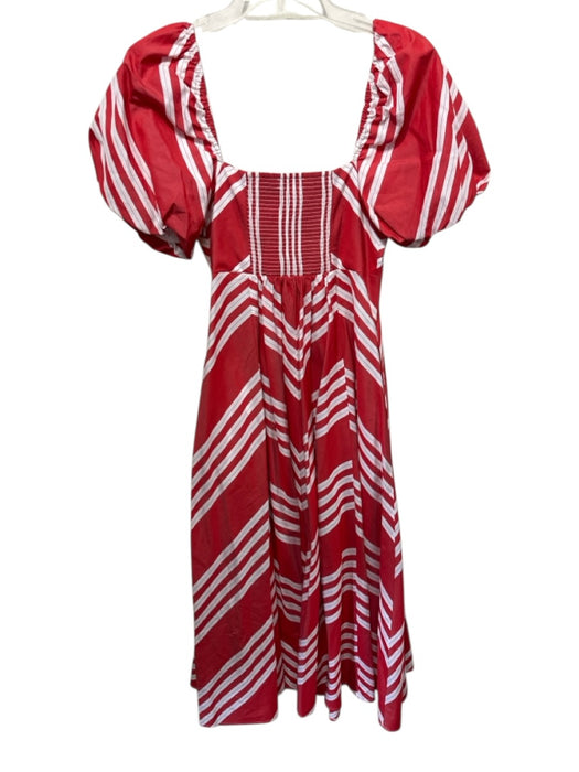Hill House Size Medium Red & White Cotton Short Puff Sleeve Striped Maxi Dress Red & White / Medium