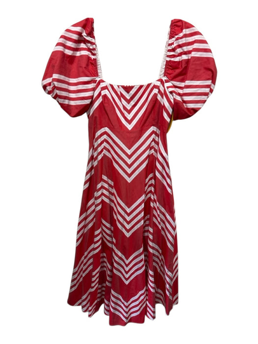 Hill House Size Medium Red & White Cotton Short Puff Sleeve Striped Maxi Dress Red & White / Medium