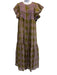 Cynthia Rowley Size S Olive Green & Purple Ramie Ruffle Cap Sleeve Dress Olive Green & Purple / S