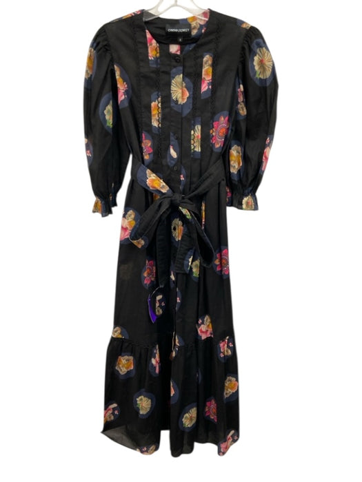 Cynthia Rowley Size S Black, Blue & Multi Cotton Floral Circles Dress Black, Blue & Multi / S