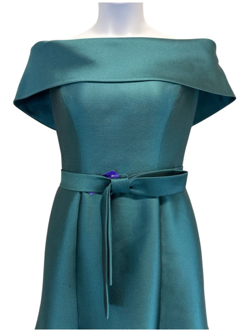 Frascara Size 12 Emerald Green Polyester & Silk Off Shoulder Satin Finish Gown Emerald Green / 12
