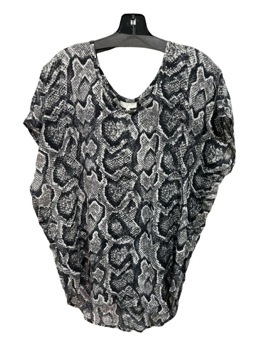 Joie Size S Black, White & Gray Silk Round Neck Snake Print Cape Sleeve Top Black, White & Gray / S