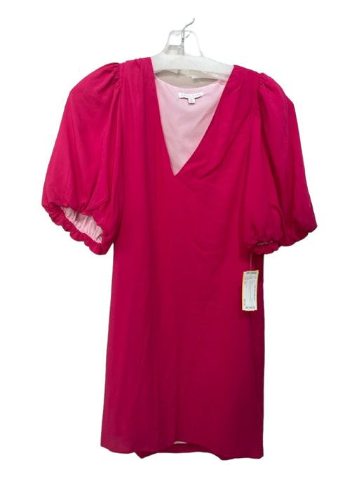 Anna Cate Size XS Hot pink Rayon Short Puff Sleeve V Neck Dress Hot pink / XS