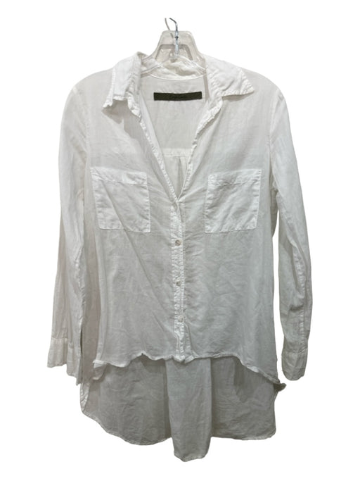 Enza Costa Size Small White Cotton Blend Long Sleeve Button Front High Low Top White / Small