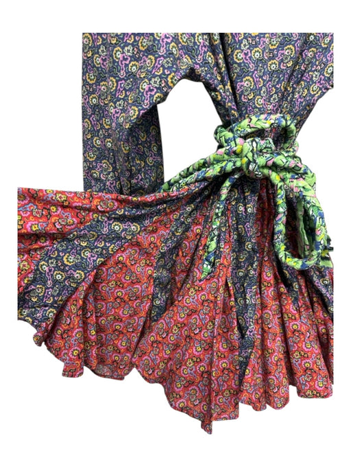 Rhode Size Small Purple, Red, Pink Cotton Long Sleeve Mixed Floral Pleated Dress Purple, Red, Pink / Small