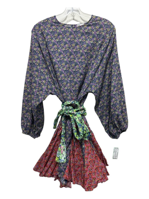 Rhode Size Small Purple, Red, Pink Cotton Long Sleeve Mixed Floral Pleated Dress Purple, Red, Pink / Small