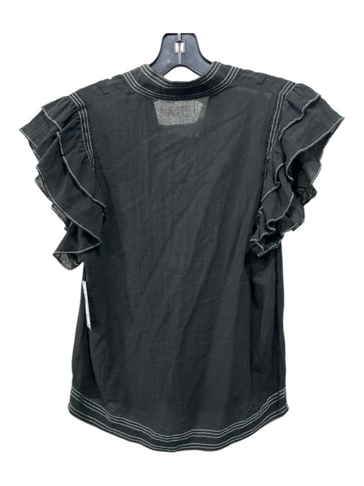 Magali Pascal Size S Black Contrast Stitching Tiered Cap Sleeve Tie V Neck Top Black / S