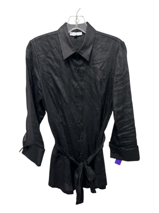 Ala von Auersperg Size S Black Linen Button Up Long Sleeve Collar Top Black / S