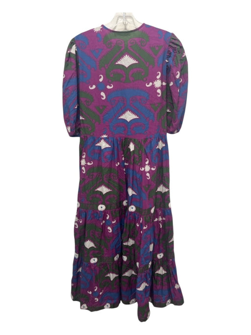 Oliphant Size S Purple, Blue, Green Cotton Abstract keyhole front Maxi Dress Purple, Blue, Green / S