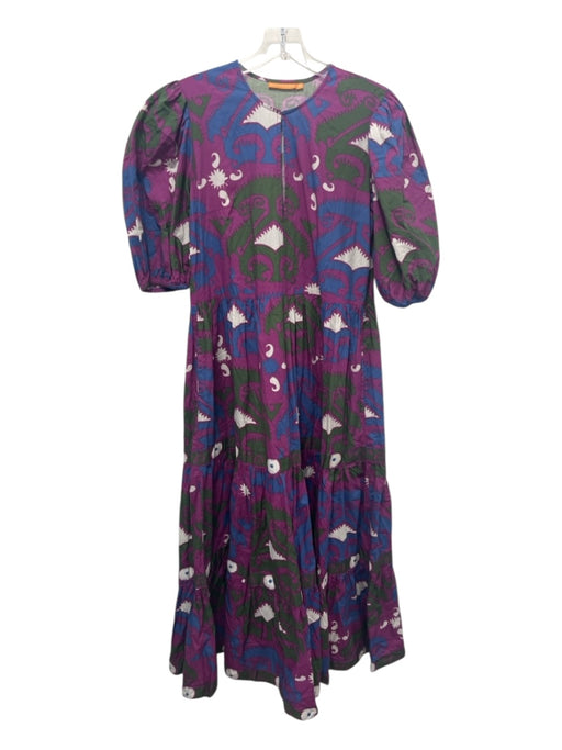 Oliphant Size S Purple, Blue, Green Cotton Abstract keyhole front Maxi Dress Purple, Blue, Green / S