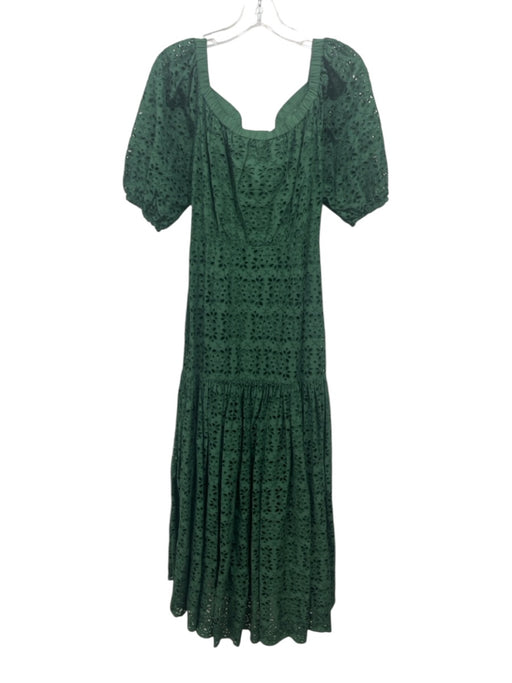 Veronica Beard Size 6 Green Cotton Eyelet Button Down Off Shoulder Maxi Dress Green / 6