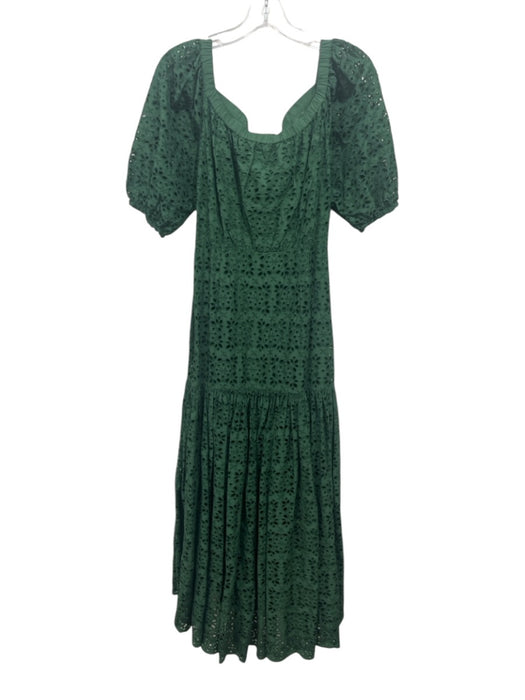 Veronica Beard Size 6 Green Cotton Eyelet Button Down Off Shoulder Maxi Dress Green / 6