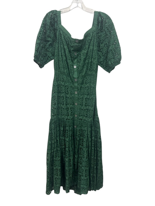 Veronica Beard Size 6 Green Cotton Eyelet Button Down Off Shoulder Maxi Dress Green / 6