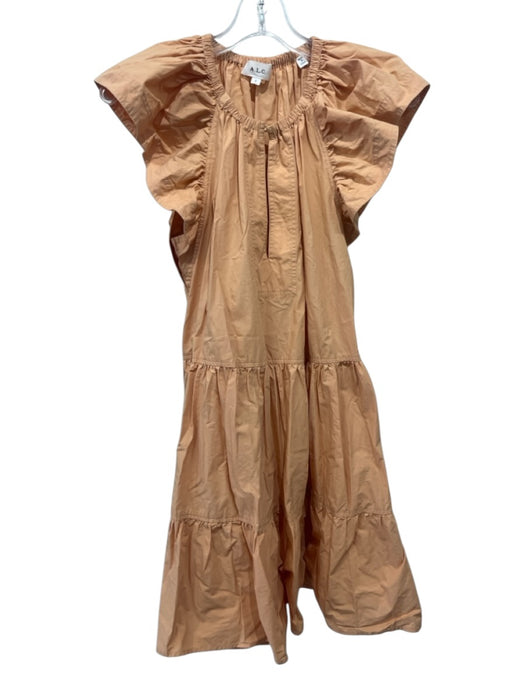 A.L.C. Size 2 Beige Orange Cotton Flutter Cap Sleeve Key hole Knee length Dress Beige Orange / 2