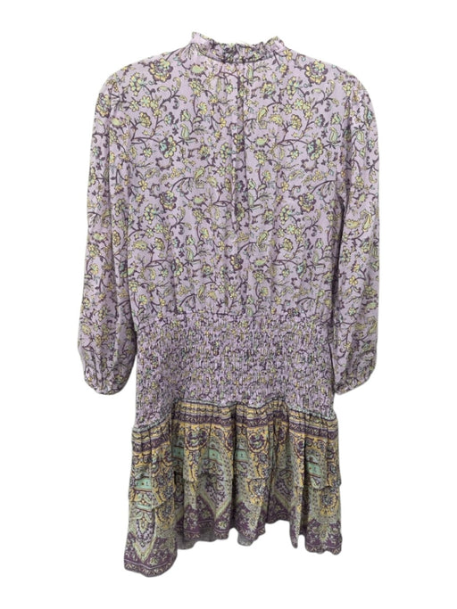 Shoshanna Size 4 Purple, Yellow, Green Irish Linen Smocked Waist Band Mini Dress Purple, Yellow, Green / 4