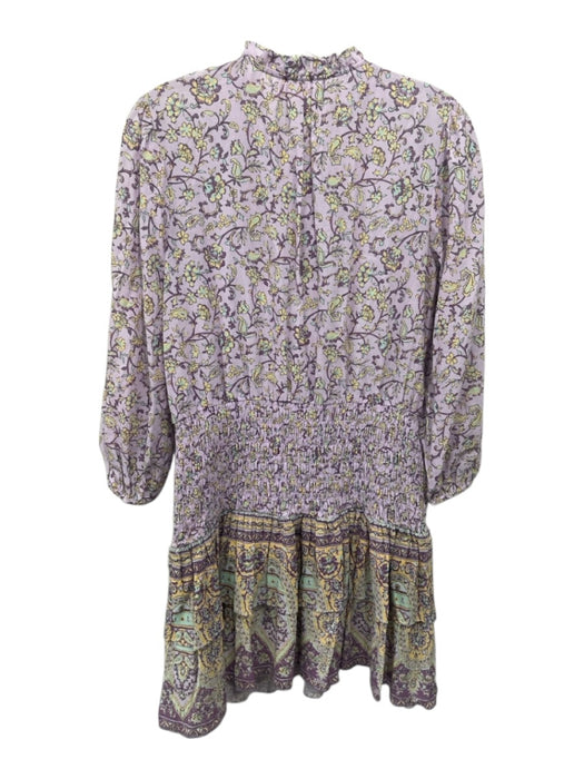 Shoshanna Size 4 Purple, Yellow, Green Irish Linen Smocked Waist Band Mini Dress Purple, Yellow, Green / 4