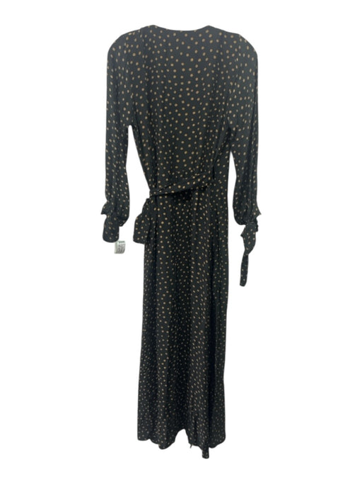 Natalie Martin Size XS Black & Brown Silk Tie Polka Dot Wrap Maxi Dress Black & Brown / XS