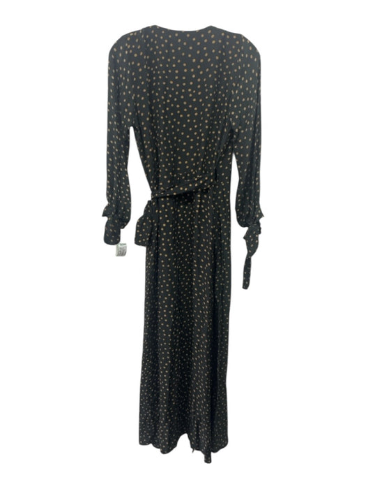 Natalie Martin Size XS Black & Brown Silk Tie Polka Dot Wrap Maxi Dress Black & Brown / XS