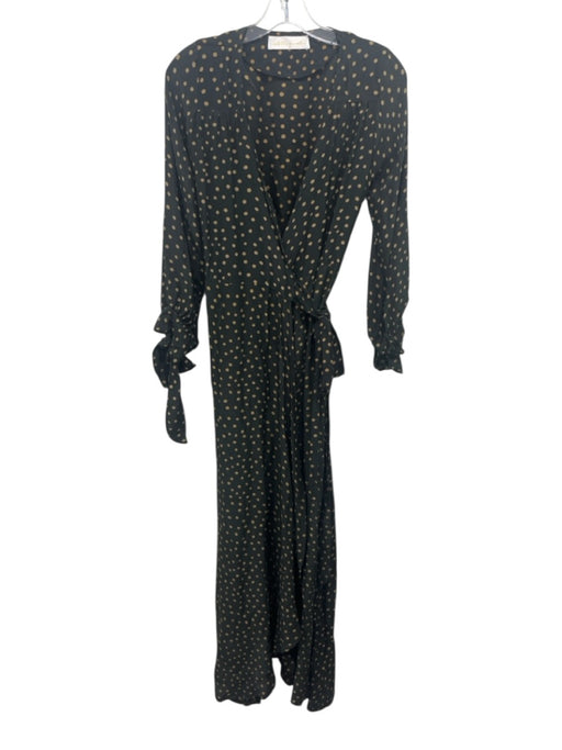 Natalie Martin Size XS Black & Brown Silk Tie Polka Dot Wrap Maxi Dress Black & Brown / XS