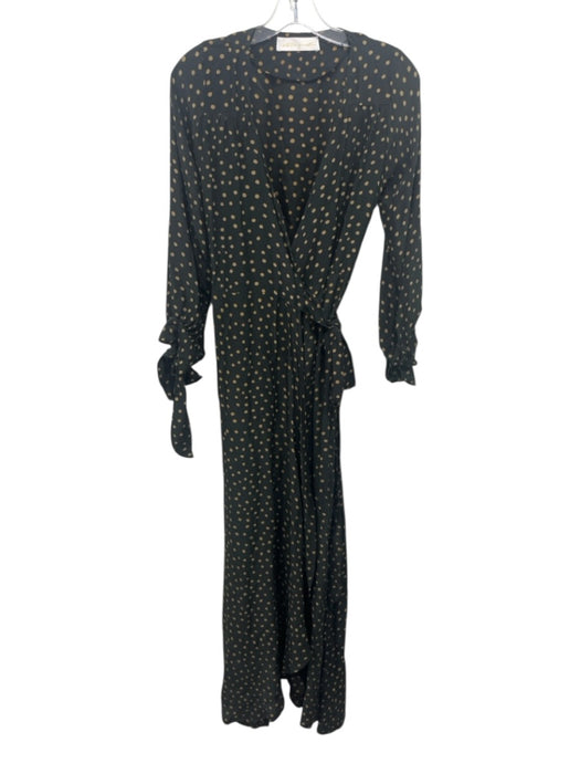Natalie Martin Size XS Black & Brown Silk Tie Polka Dot Wrap Maxi Dress Black & Brown / XS