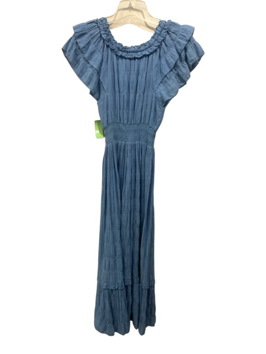 Cleobella Size XS Blue Cotton Blend Smocked Waist Band Tassel Tie Detail Dress Blue / XS