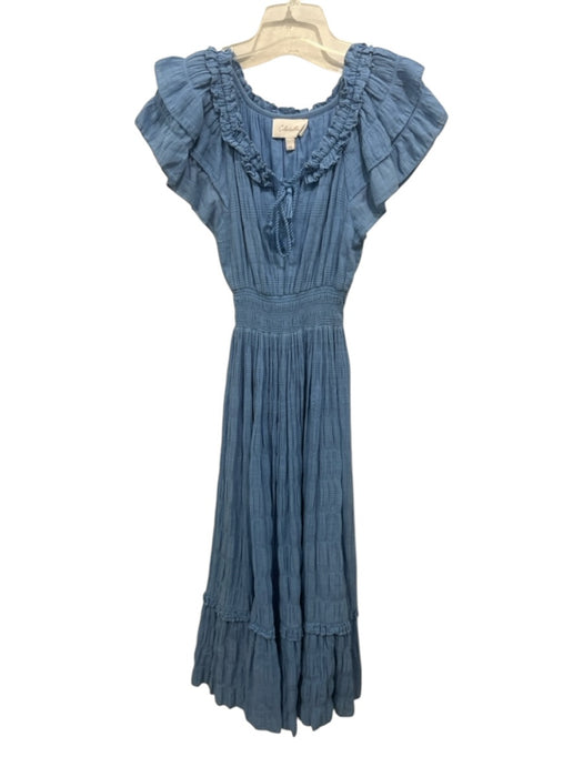 Cleobella Size XS Blue Cotton Blend Smocked Waist Band Tassel Tie Detail Dress Blue / XS