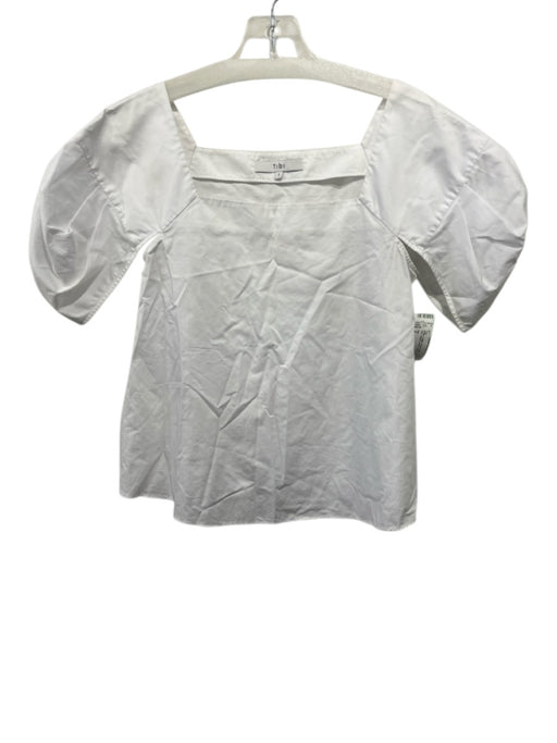 Tibi Size 2 White Cotton Pleat Detail Cap Sleeve A Line Square Neck Top White / 2
