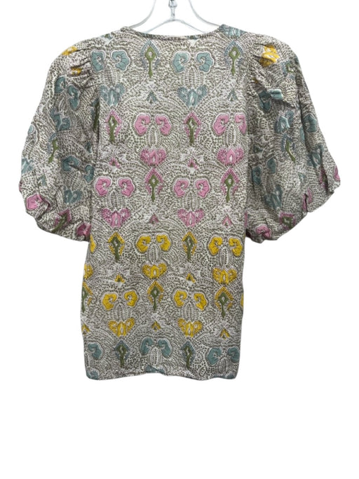 Anna Cate Size XS Green, Yellow, Pink Cotton block print floral V Neck Top Green, Yellow, Pink / XS