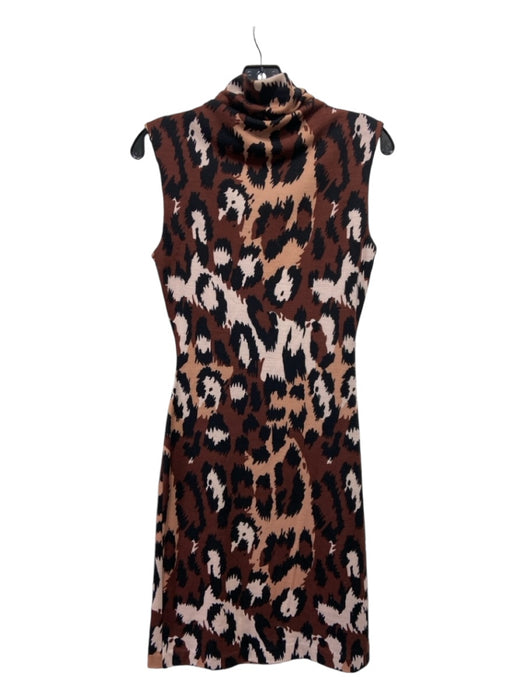 Diane Von Furstenberg Size 6 Brown & Black Wool High Neck Animal Print Dress Brown & Black / 6