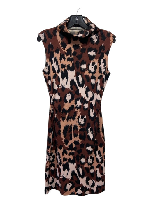 Diane Von Furstenberg Size 6 Brown & Black Wool High Neck Animal Print Dress Brown & Black / 6