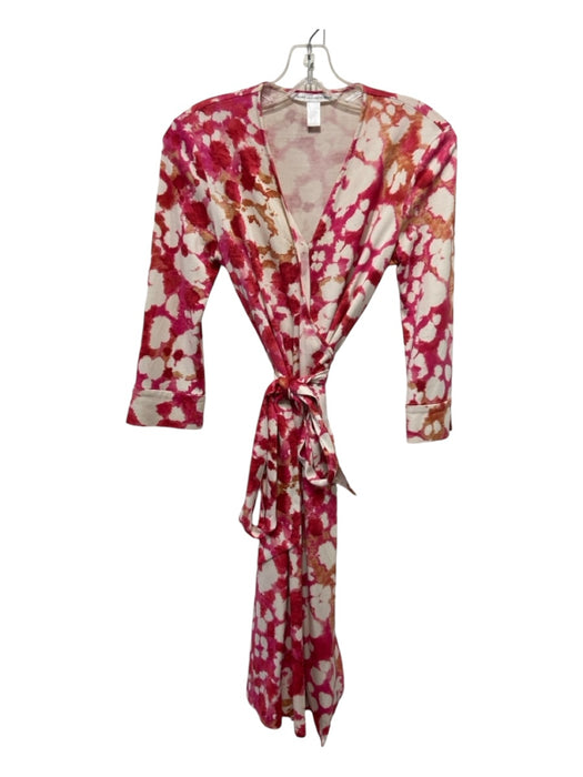 Diane Von Furstenberg Size 8 Pink & Cream Silk Knit Surplice Splotch Sash Dress Pink & Cream / 8