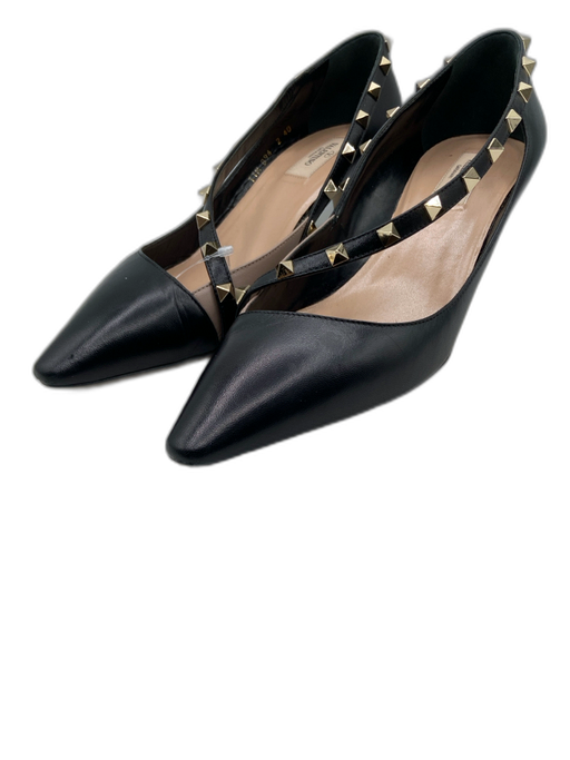 Valentino Garavani Shoe Size 40 Black & Taupe Leather Pointed Square Toe Pumps Black & Taupe / 40