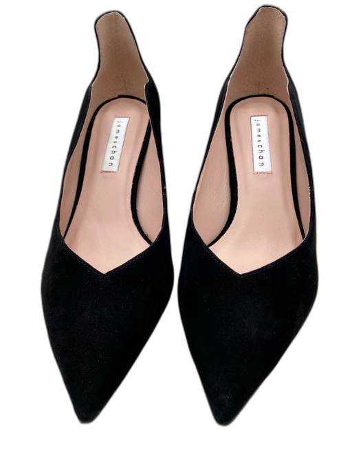 James Chan Shoe Size 9.5 Black Suede Pointed Toe Block Heel Wave Detail Pumps Black / 9.5