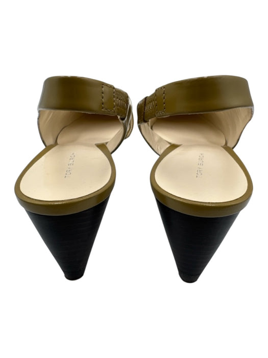 Tory Burch Shoe Size 10 Green Beige Leather Pointed Square Toe Slingback Pumps Green Beige / 10