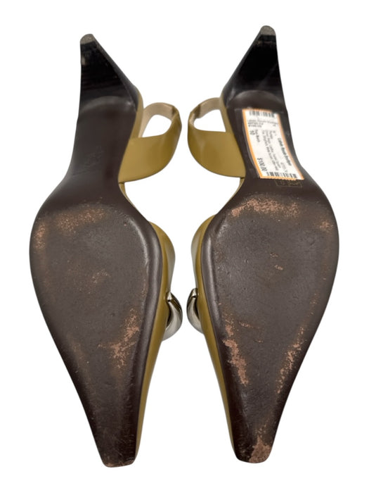 Tory Burch Shoe Size 10 Green Beige Leather Pointed Square Toe Slingback Pumps Green Beige / 10
