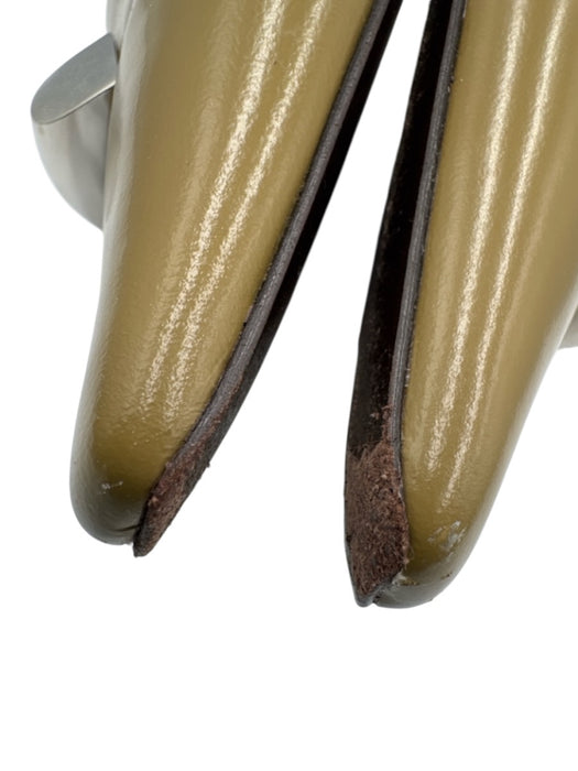 Tory Burch Shoe Size 10 Green Beige Leather Pointed Square Toe Slingback Pumps Green Beige / 10