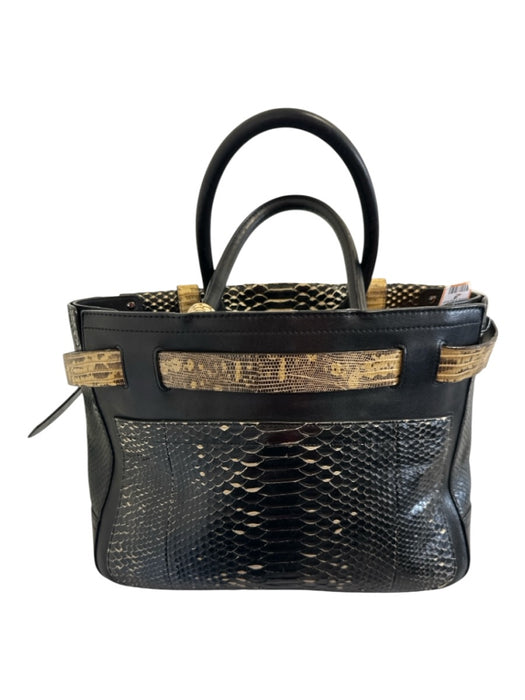 Reed Krakoff Beige & Black Leather Snake Embossed Hand Open Buckles Bag Beige & Black / M