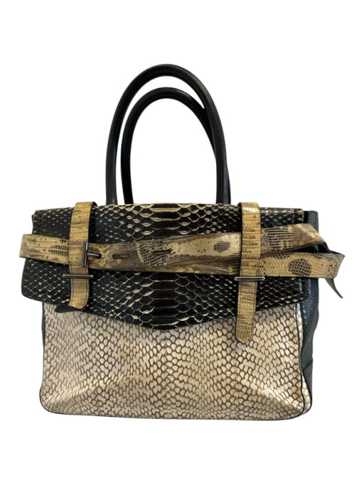Reed Krakoff Beige & Black Leather Snake Embossed Hand Open Buckles Bag Beige & Black / M