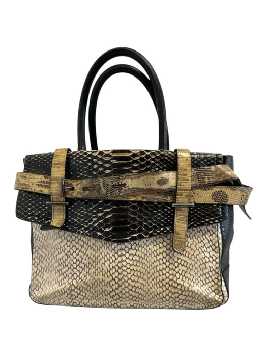 Reed Krakoff Beige & Black Leather Snake Embossed Hand Open Buckles Bag Beige & Black / M