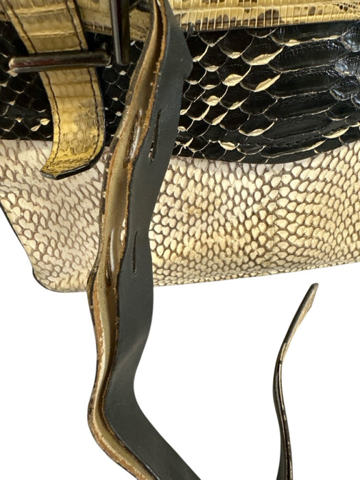 Reed Krakoff Beige & Black Leather Snake Embossed Hand Open Buckles Bag Beige & Black / M