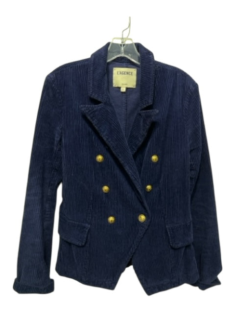 L'agence Size S dark blue Cotton Corduroy 6 button Long Sleeve Lapel Jacket dark blue / S