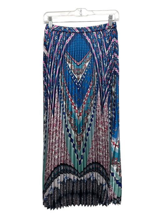 Caballero Size XS Blue, Pink & Black Viscose Blend Elastic Waist Pleated Skirt Blue, Pink & Black / XS